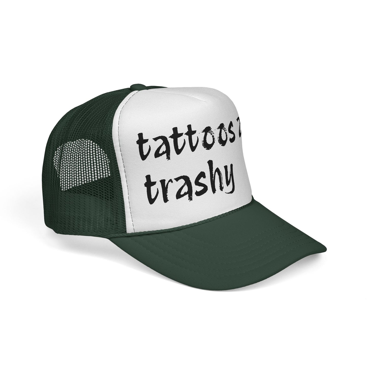 Trucker Cap with 'Tattoos Are Trashy' Design, Fun Gift for Tattoo Lovers, Retro Style Hat, Trendy Fashion Accessory, Unique Statement Piece