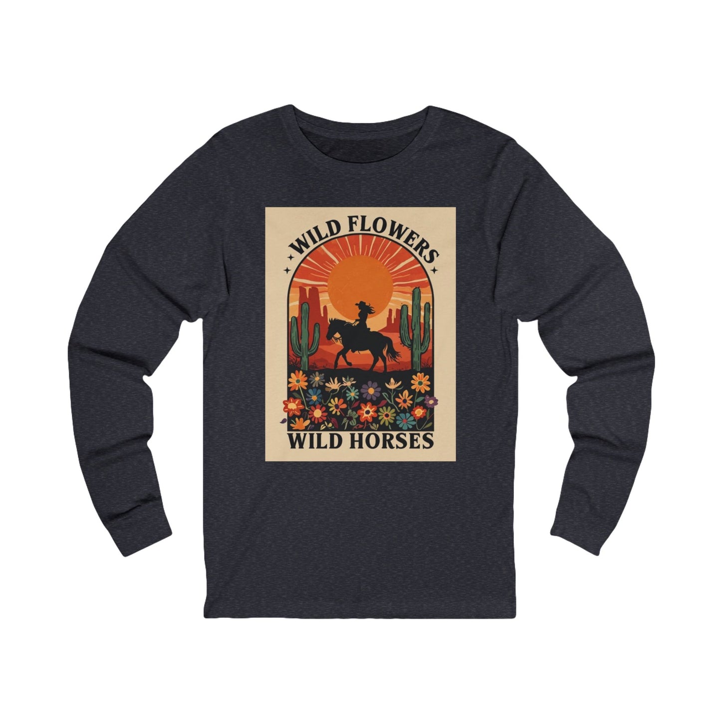 Wild Horses Unisex Long Sleeve Tee, Bohemian Style T-Shirt, Western Graphic Tee, Perfect Gift for Nature Lovers, Casual Everyday Wear
