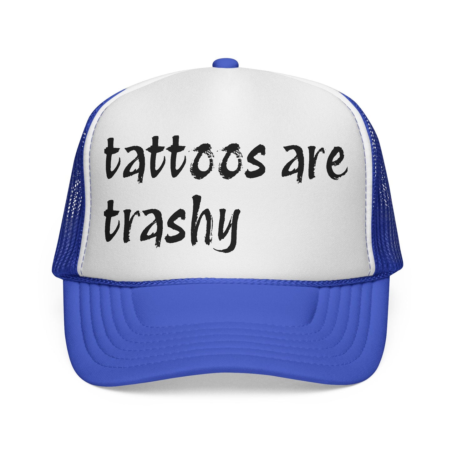 Trucker Cap with 'Tattoos Are Trashy' Design, Fun Gift for Tattoo Lovers, Retro Style Hat, Trendy Fashion Accessory, Unique Statement Piece