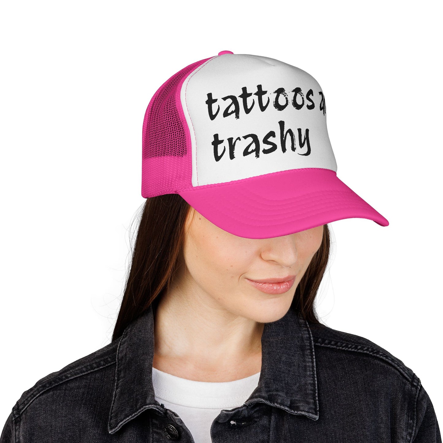 Trucker Cap with 'Tattoos Are Trashy' Design, Fun Gift for Tattoo Lovers, Retro Style Hat, Trendy Fashion Accessory, Unique Statement Piece
