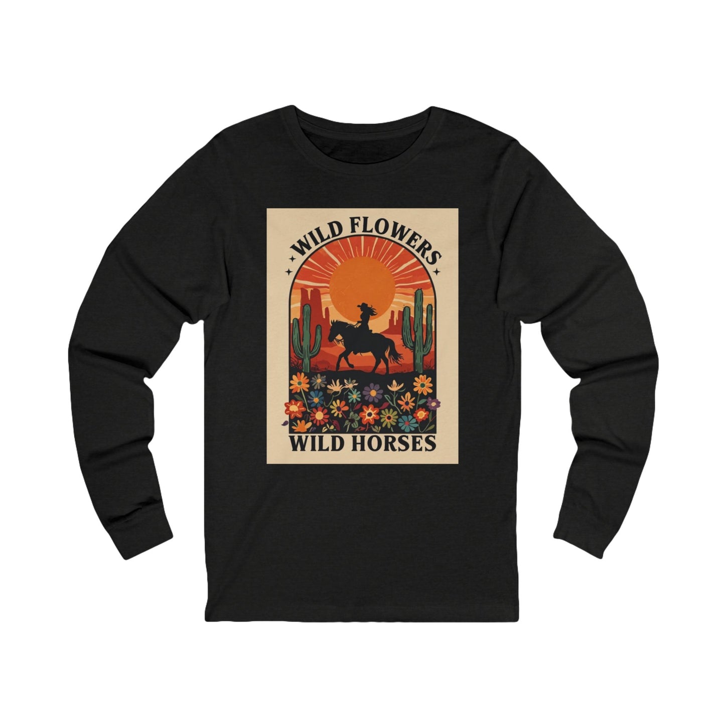 Wild Horses Unisex Long Sleeve Tee, Bohemian Style T-Shirt, Western Graphic Tee, Perfect Gift for Nature Lovers, Casual Everyday Wear