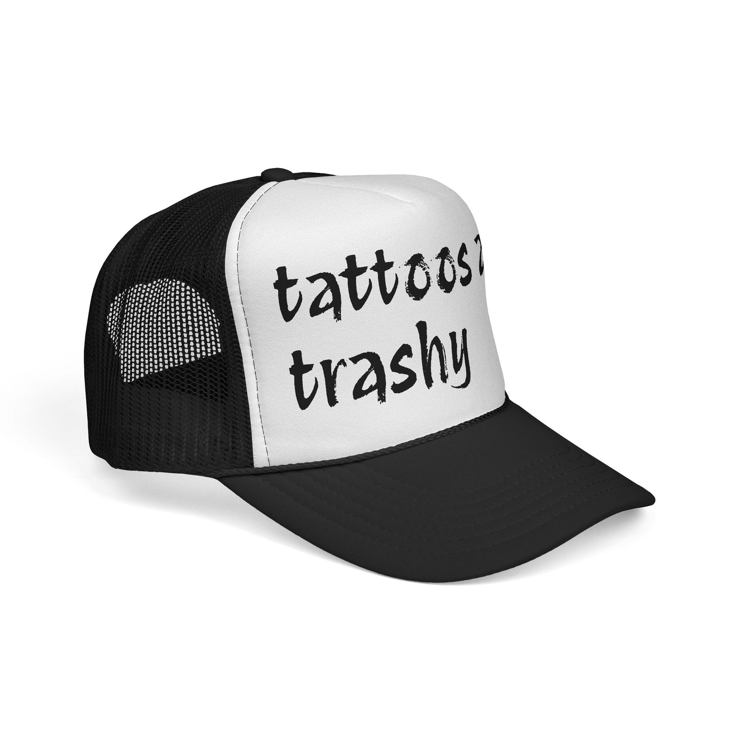 Trucker Cap with 'Tattoos Are Trashy' Design, Fun Gift for Tattoo Lovers, Retro Style Hat, Trendy Fashion Accessory, Unique Statement Piece