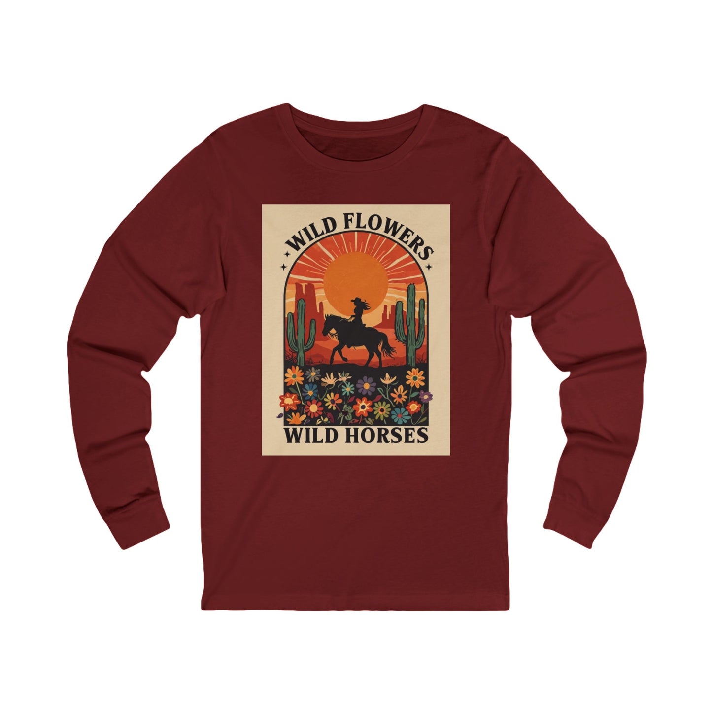 Wild Horses Unisex Long Sleeve Tee, Bohemian Style T-Shirt, Western Graphic Tee, Perfect Gift for Nature Lovers, Casual Everyday Wear
