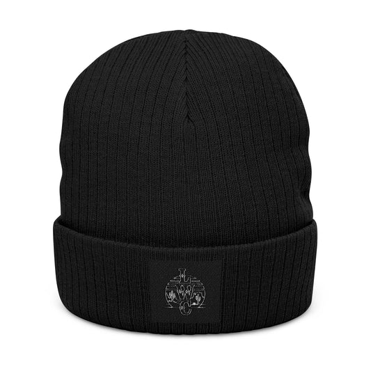 Stylish Ribbed Knit Beanie with Unique Embroidery, Winter Fashion, Gift for Him/Her, Cool Weather Accessory, Beanie Cap, Embroidered Hat