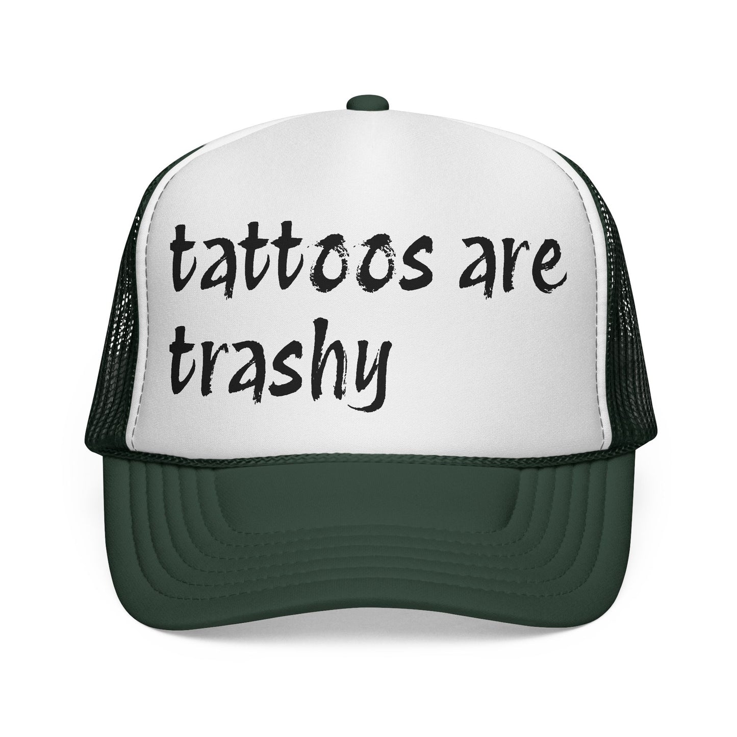 Trucker Cap with 'Tattoos Are Trashy' Design, Fun Gift for Tattoo Lovers, Retro Style Hat, Trendy Fashion Accessory, Unique Statement Piece