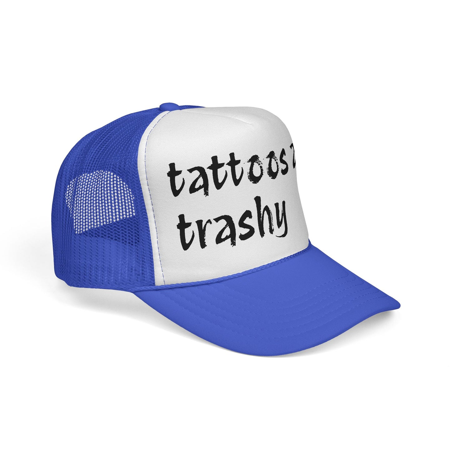Trucker Cap with 'Tattoos Are Trashy' Design, Fun Gift for Tattoo Lovers, Retro Style Hat, Trendy Fashion Accessory, Unique Statement Piece
